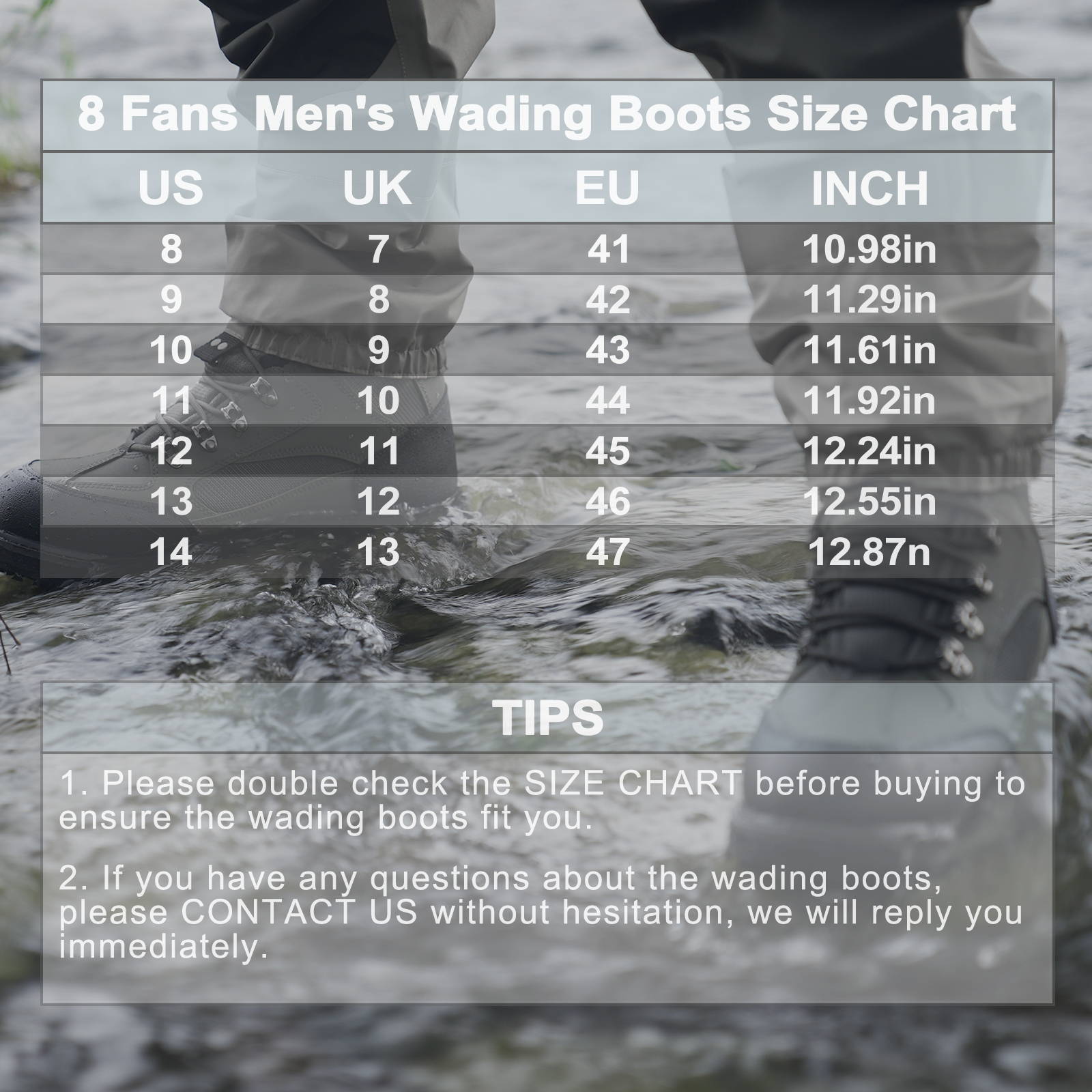 8 Fans Men's Wading Boots Non-Slip Felt Sole, Superior Comfort for Anglers,  Perfect for Fly Fishing