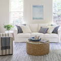 coastal living room with blue rag rug