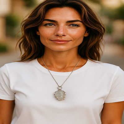 Selenite Cage Crystal Pendant - Includes Chain