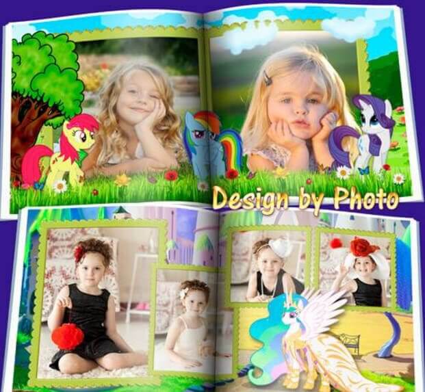 Детская фотокнига для Фотошоп с героями м/ф "Лошадки пони"