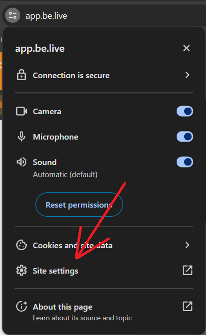 How to allow pop-ups to grant permissions for Be.Live