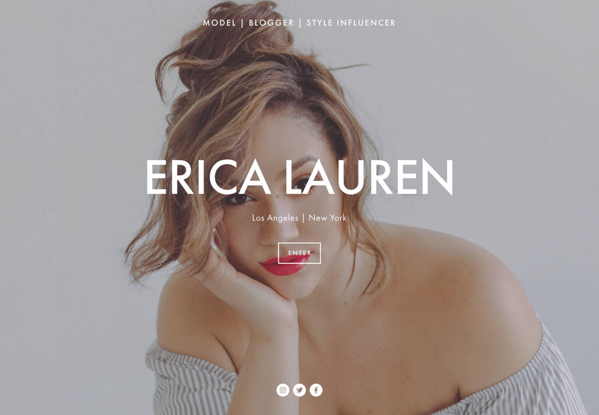 Screenshot of Erica Lauren, from the squarespace portfolio examples collection.