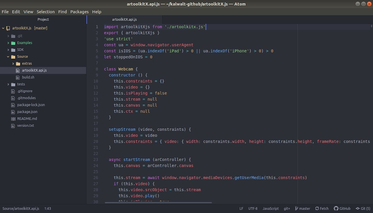 Screenshot on the ArtoolkitX.js development