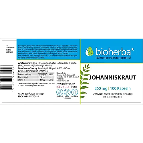 Johanniskraut 260 mg 100 Kapseln