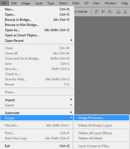 Image Processor - применение функции в Фотошоп