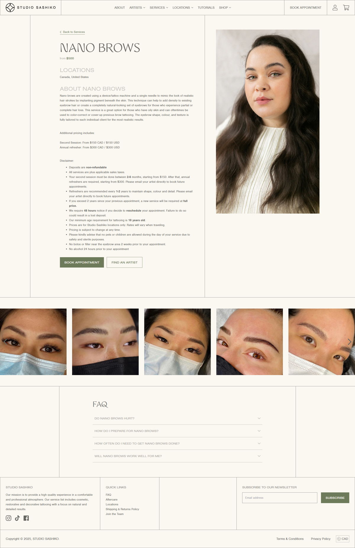 Screenshot of STUDIO SASHIKO, from the service page design examples collection.