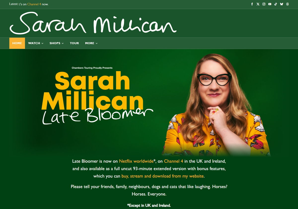Screenshot of Sarah Millican, from the wordpress websites collection.