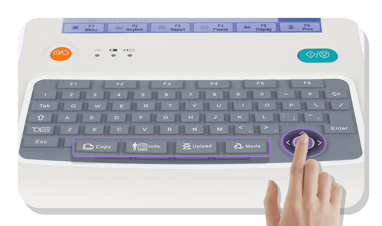 Biocare iE12A digital ECG machine has shorcut keys that allows for quick navigation