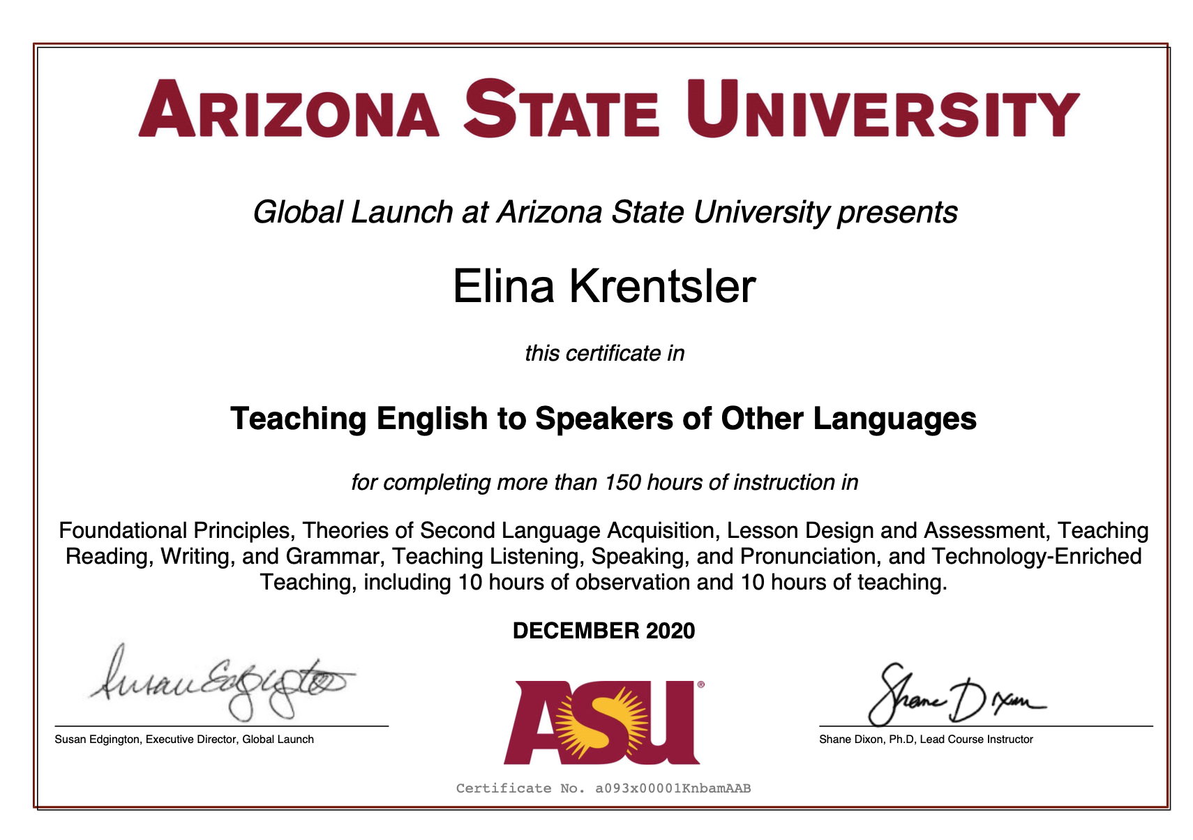Advanced Teaching Certificate