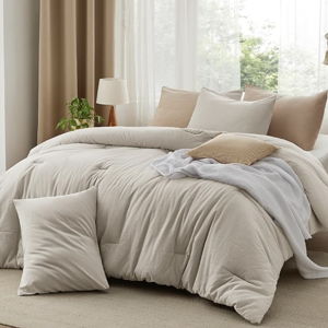 Bedsure Comforter Set Queen Size Linen Color
