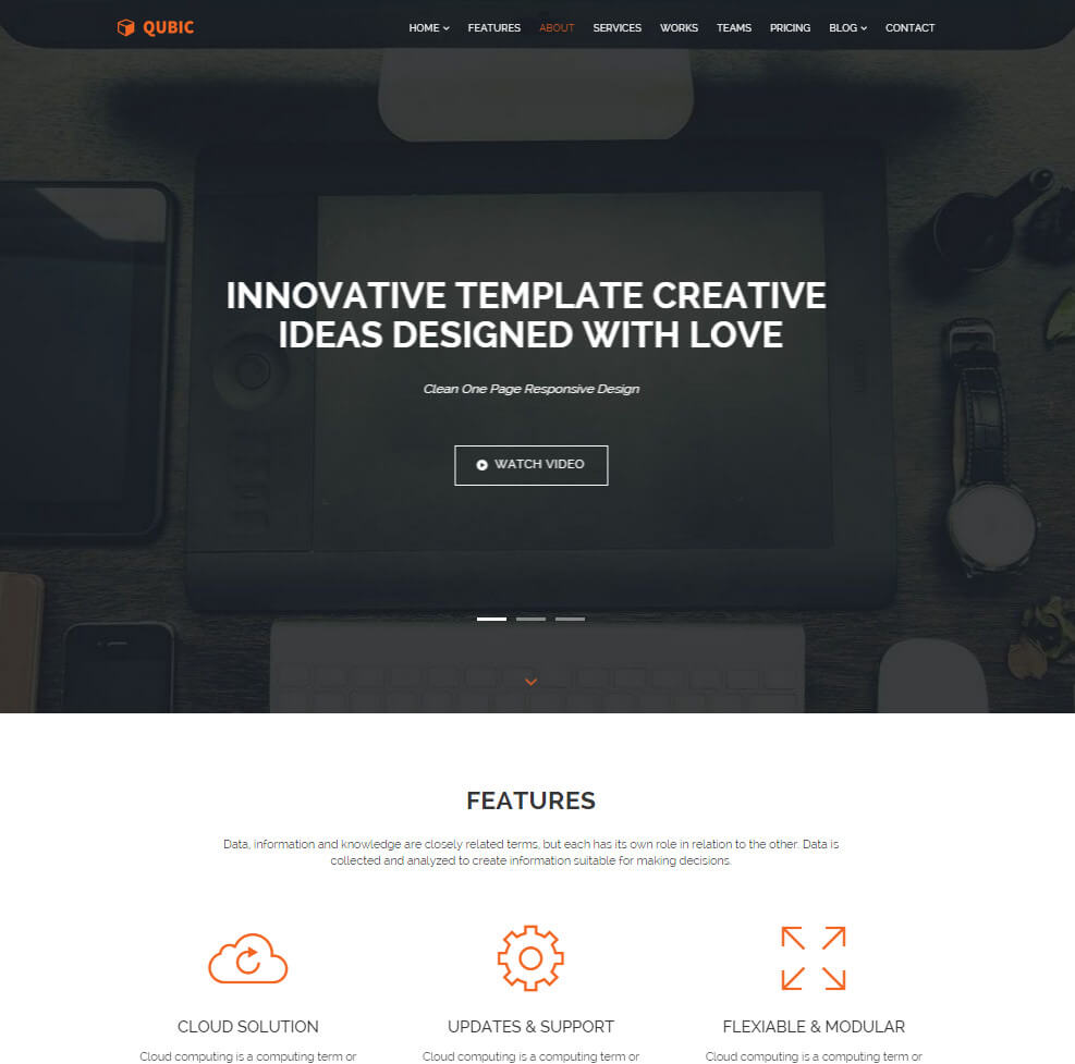 Qubic - творческий одностраничный шаблон Joomla