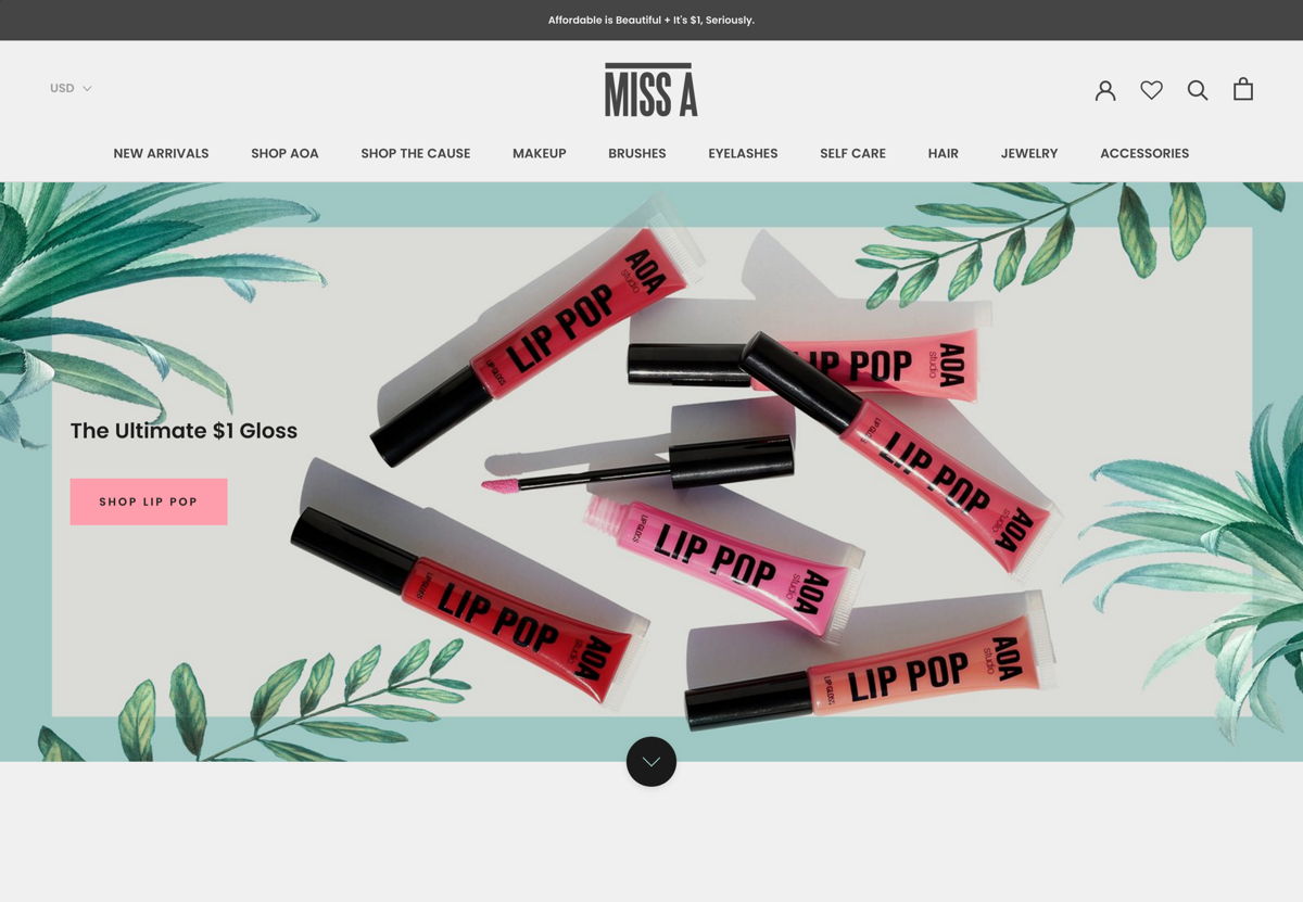 Screenshot of Miss A, from the beauty websites collection.