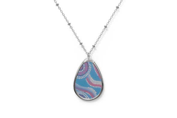 Abstract Dot Wave Oval Necklace | Blue Pink Teardrop Pendant