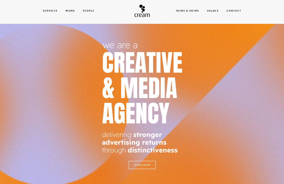 Screenshot of Cream, from the advertising & marketing agency websites collection.