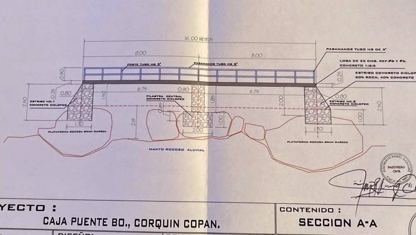 Construction plans for a new bridge in Corquin, Honduras.