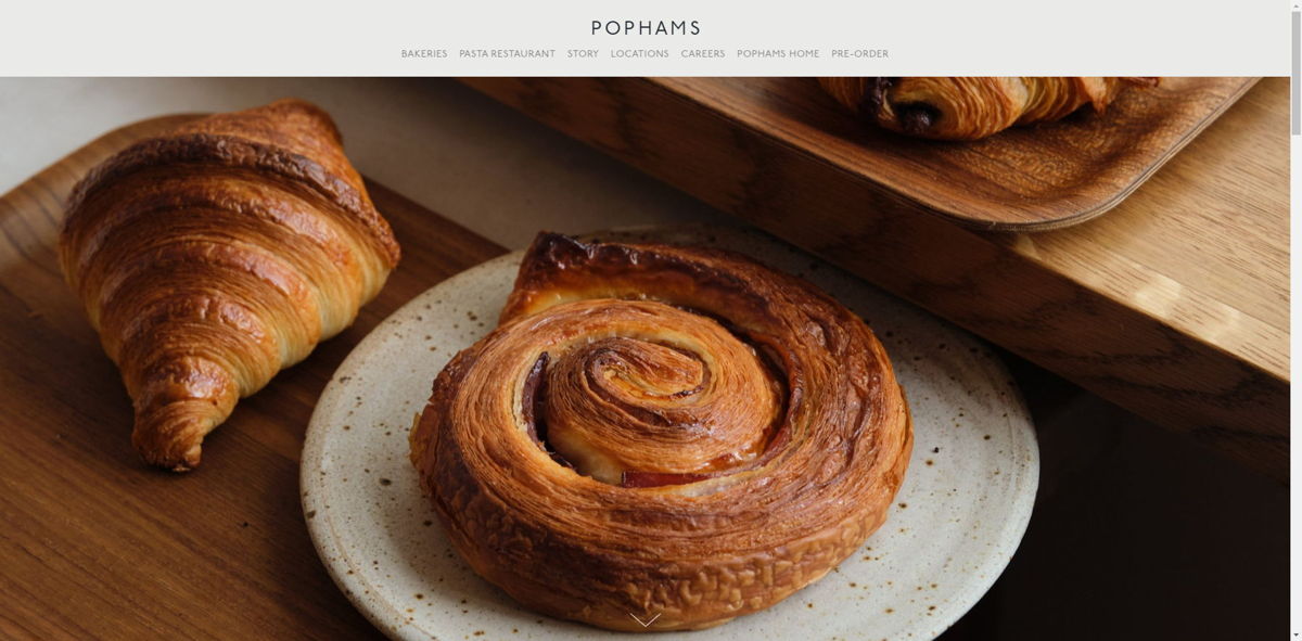 Screenshot of Pophams Bakery, from the brown websites collection.