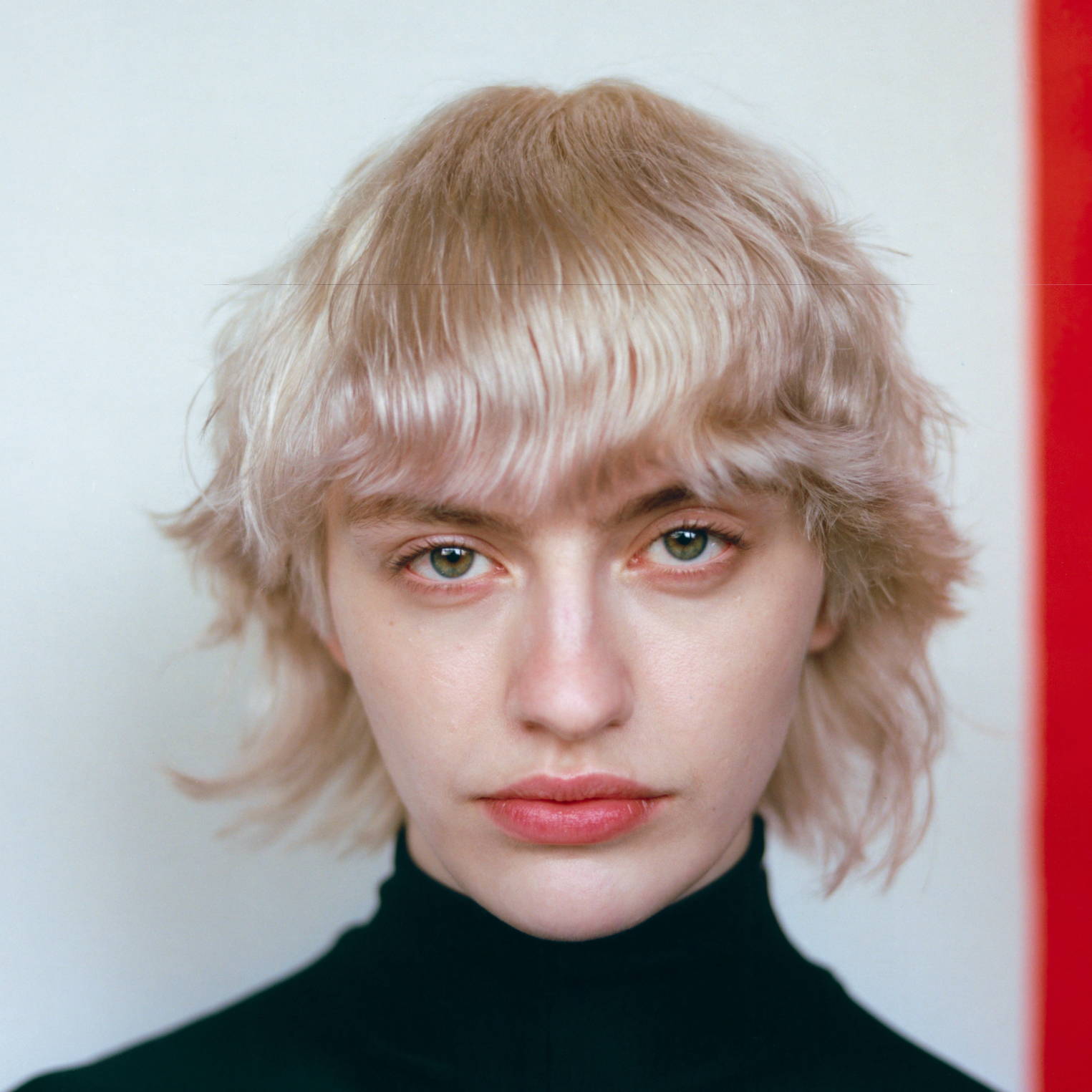 Davines hair model with platinum blonde mullet