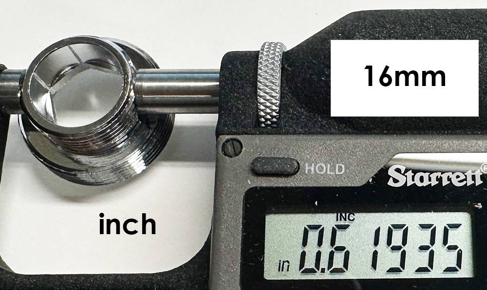 16mm threads measure 0.61935 inches
