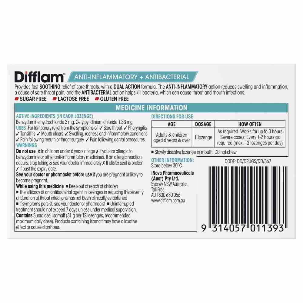 Difflam Sore Throat Lozenges Raspberry Flavour 16S - Image 4