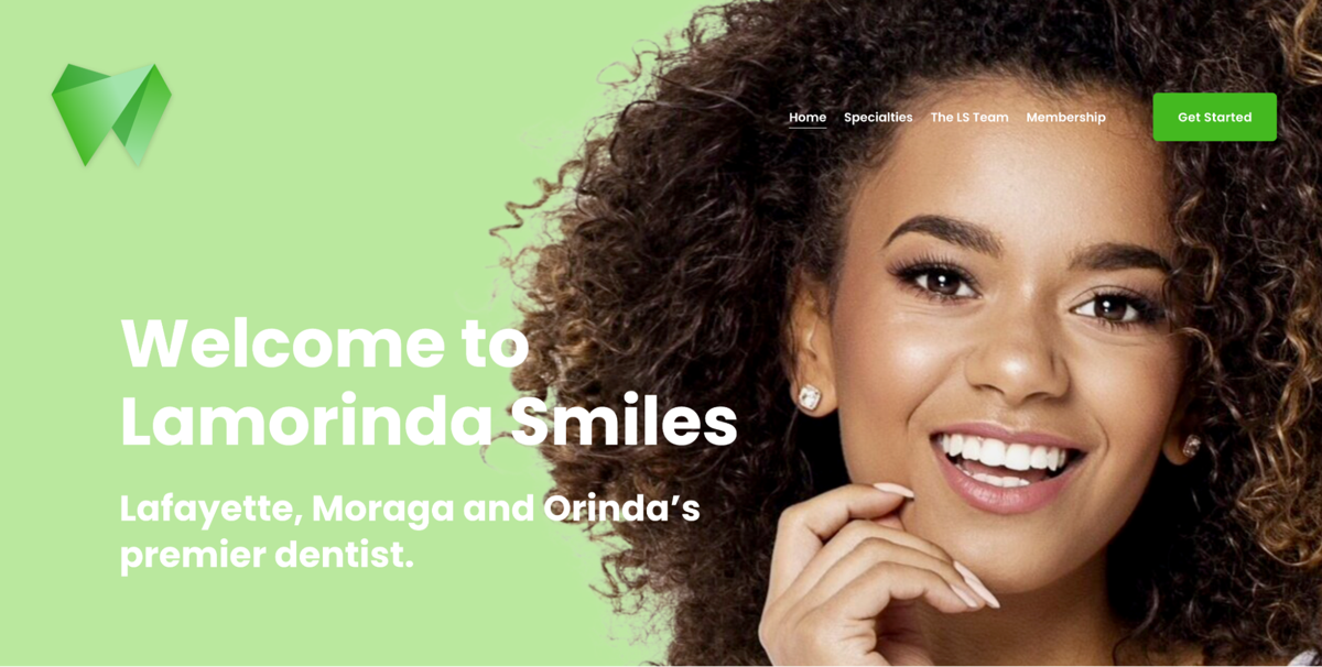 Screenshot of Lamorinda Smiles, from the dentist websites collection.