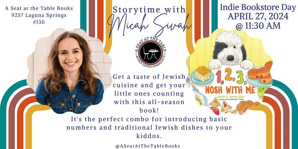 Micah Siva Hosting "1, 2, 3 Nosh With Me" Storytime for Indie Bookstore Day promotional image