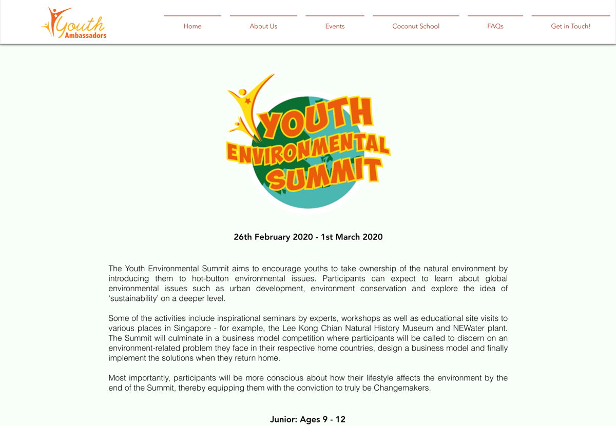 Screenshot of Youth Ambassadors, from the event websites collection.