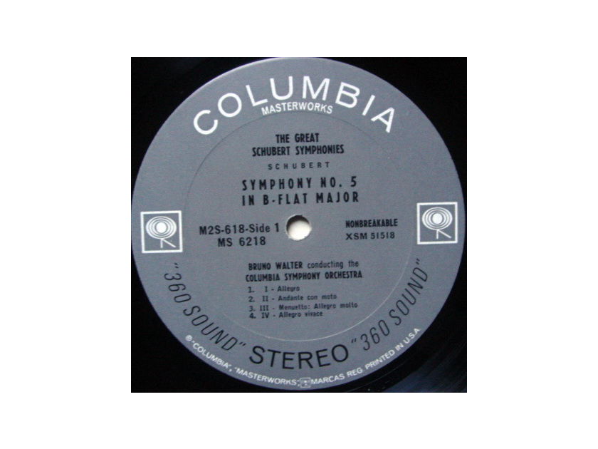 Columbia 2-EYE / BRUNO WALTER, - Schubert Symphony No.5 & No.8 Unfinished,  MINT!