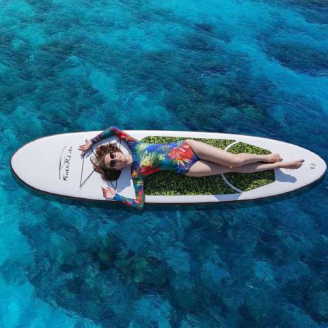 Customer sitting on her stand up paddle board