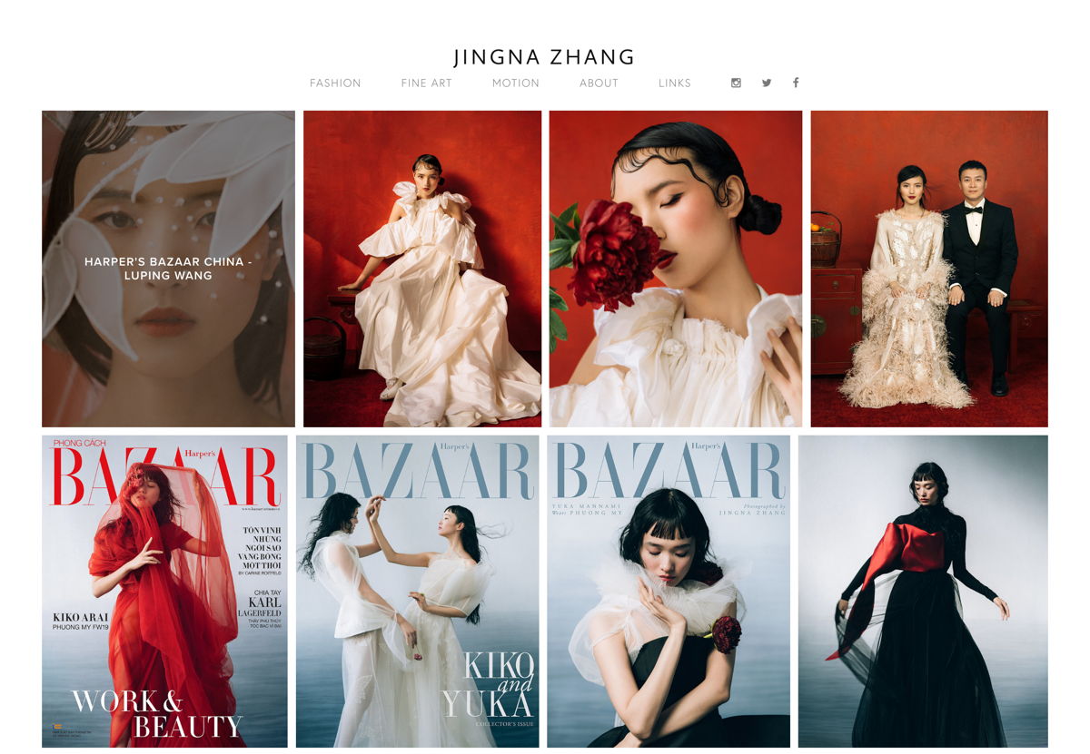 Screenshot of Jingna Zhang, from the squarespace artist websites collection.