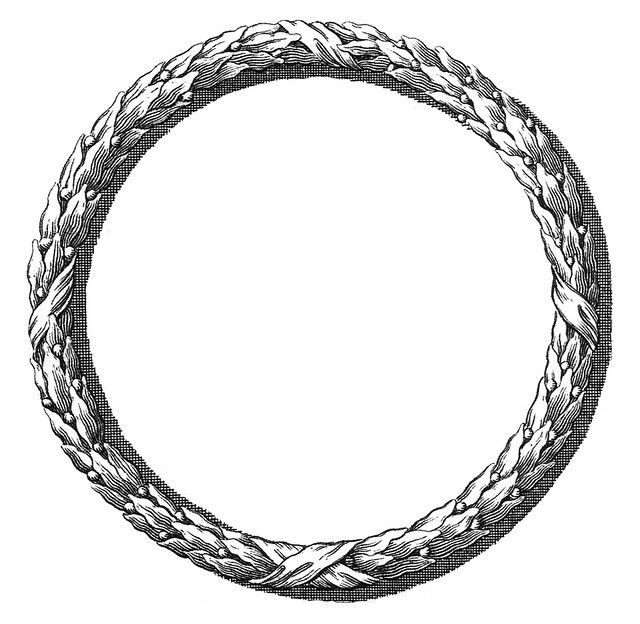 Круглый венок из листьев - винтажная черно-белая гравюра