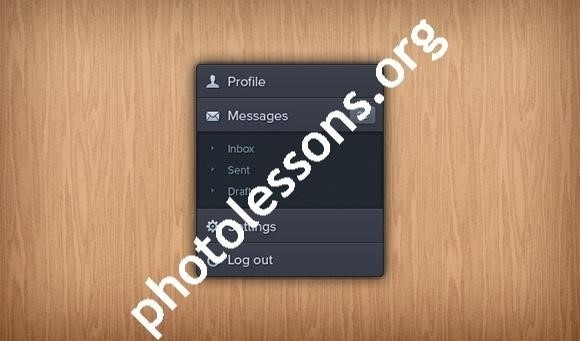 Вертикальное выпадающее меню, Фотошоп PSD-макет
