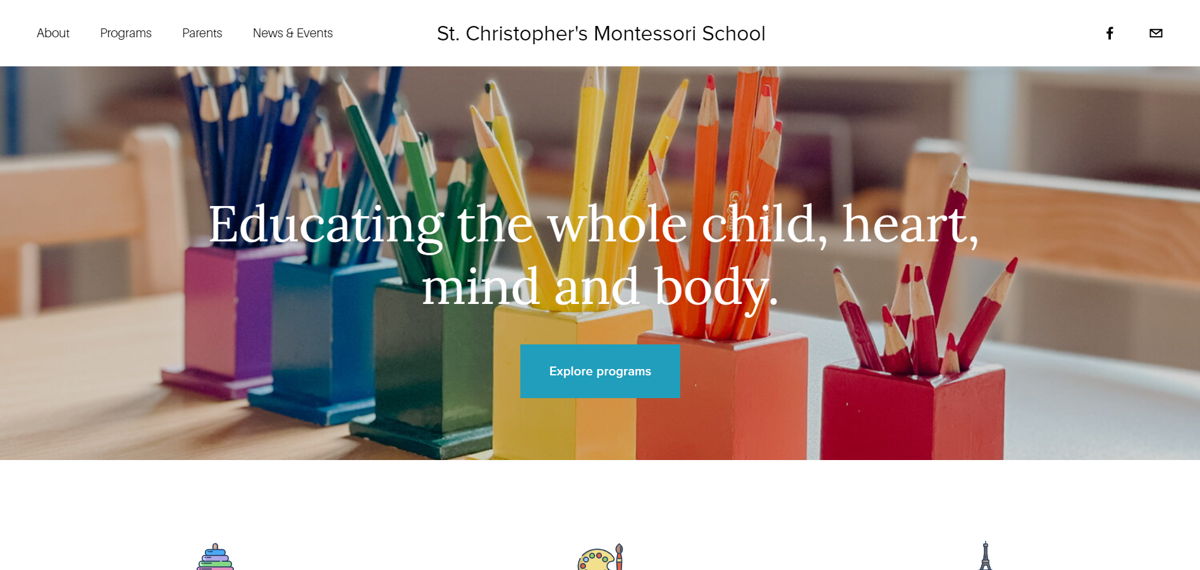 Screenshot of St. Christopher's Montessori School, from the school websites collection.