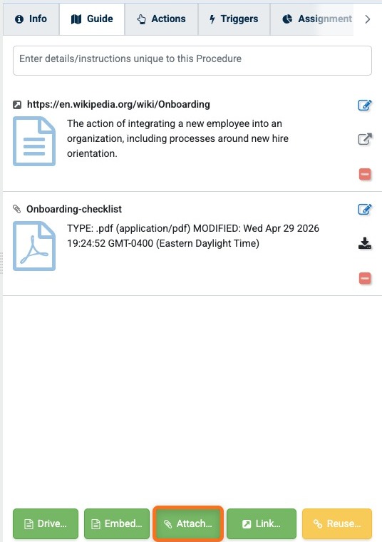 Attach button on the Guide panel