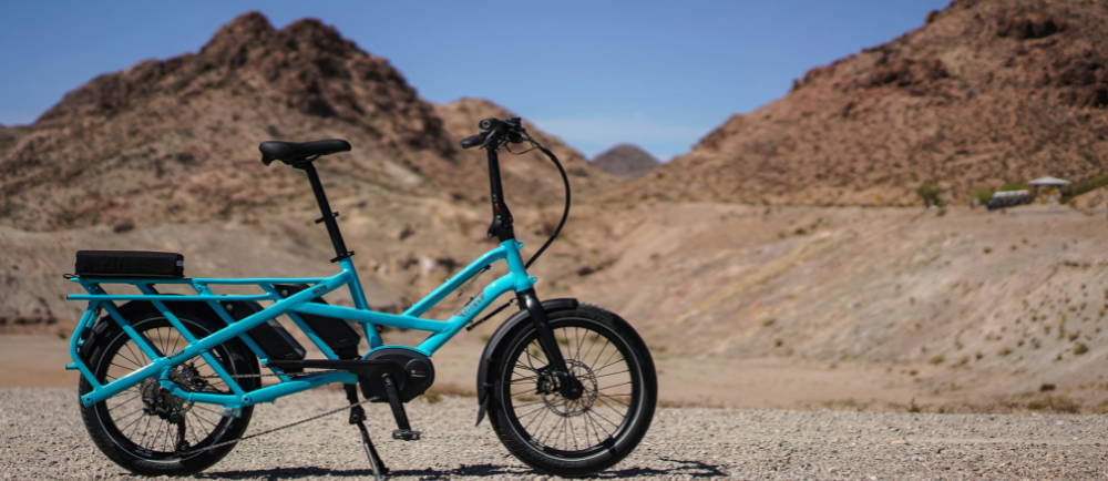 Tern electric cargo bike on gravel road