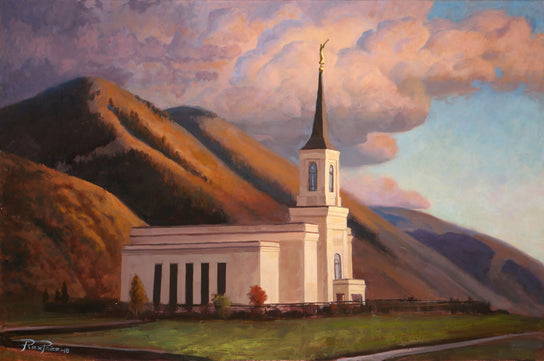 Star Valley Temple rising above the mountains.