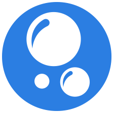 Circular blue icon with leaves representing natural ingredients.