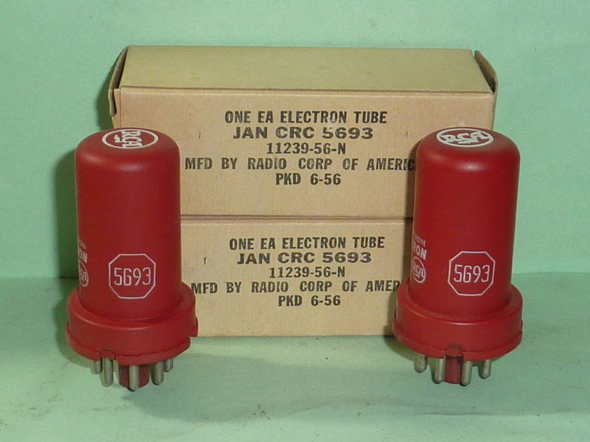 RCA 5693 6SJ7 6SJ7GT Red Tubes, Matched Pair, NOS, NIB, Tested