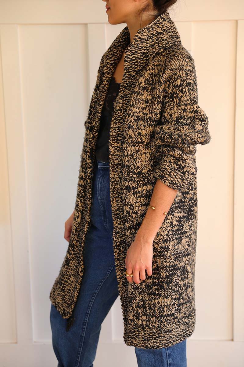 2000s Wool Sweater Coat mindfully sourced for Cura Found. Cream and black details.