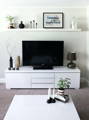 Shelp and art print above tv, tv styling suggestion of using art print and shelf above television