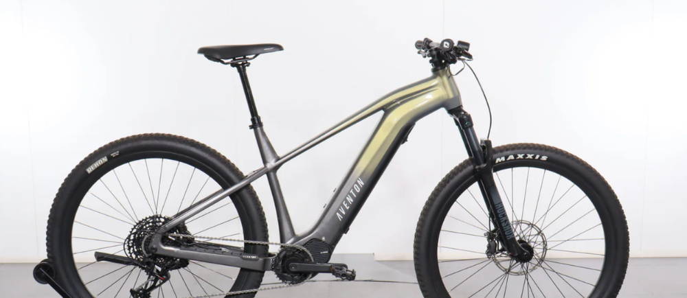 a green Aventon Ramblas electric mountain bike