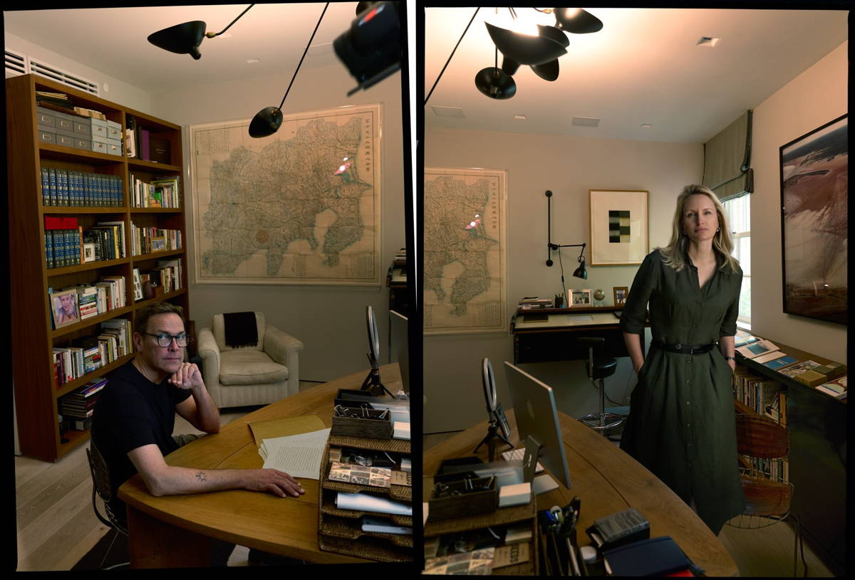 Image may contain: James Murdoch, Joanna Taylor, Furniture, Table, Desk, Computer, Electronics, Laptop, Pc, Adult, and Person