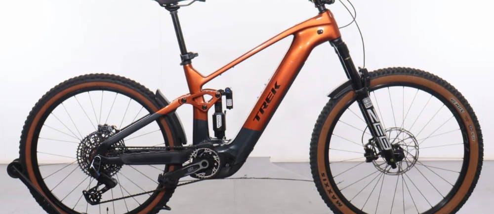 a Trek Rail+ 9.9 X0 AXS T-Type Gen 5 full suspension electric mountain bike
