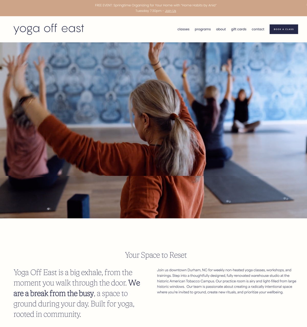 Screenshot of Yoga Off East, from the local business websites collection.