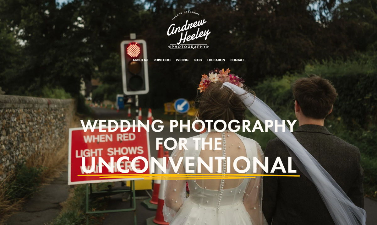 Screenshot of Andrew Heeley Photography, from the website hero section designs collection.