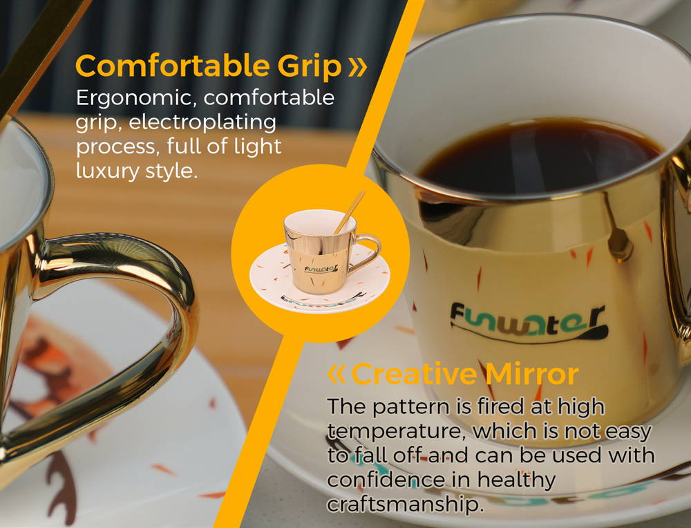 The Funwater Ceramics Cup is equipped with a comfortable grip and the pattern on the surface of cup is no easy to fall off