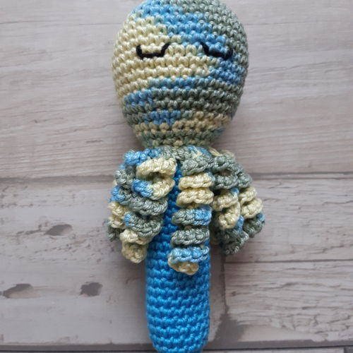 2 Haakpatronen, knuffel-speeldoekje Inktvis en rammelaar Inktvis, Amigurumi
