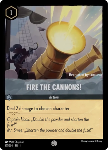 Fire the Cannons card from Disney's Lorcana: The First Chapter.