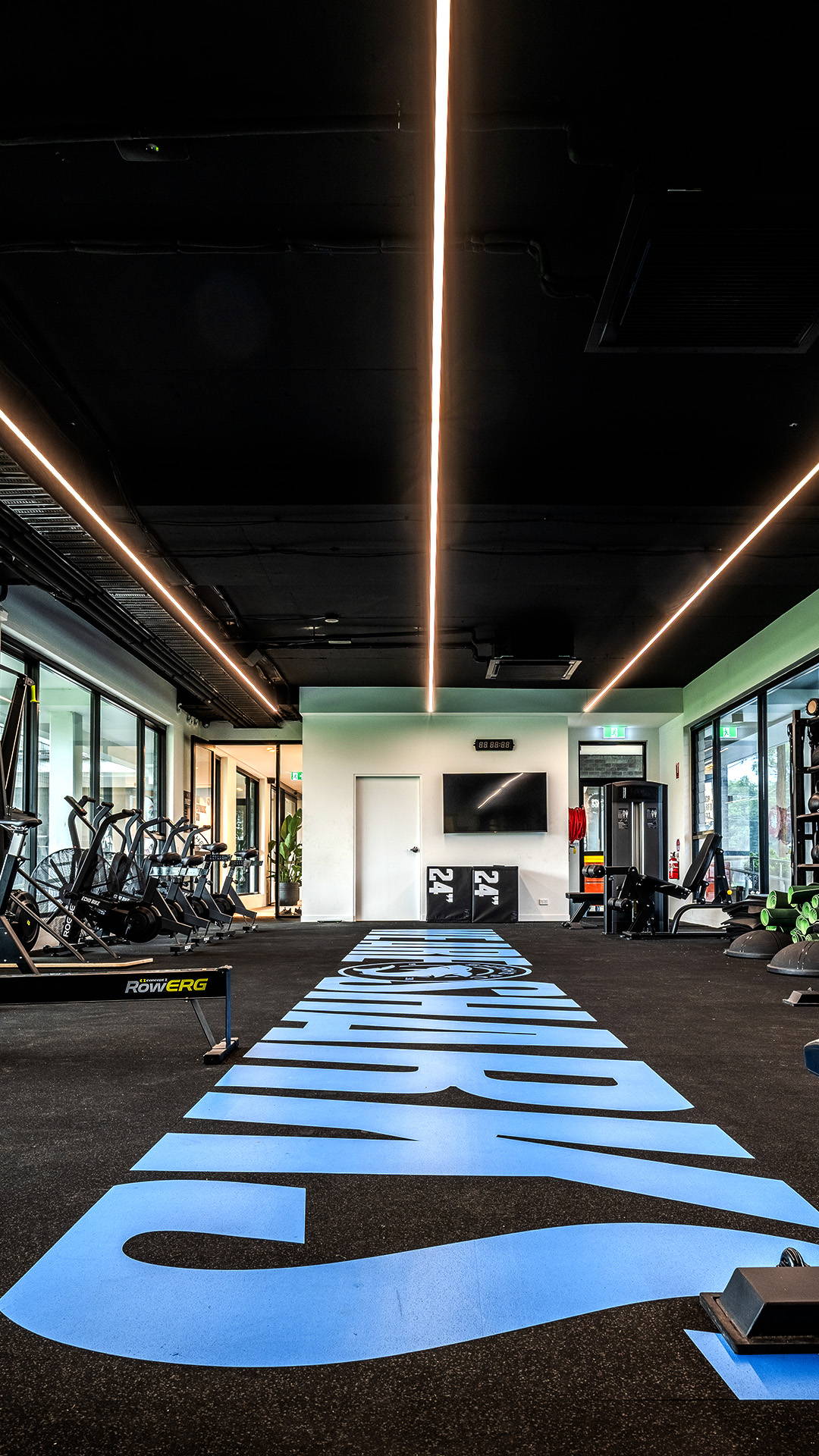 Perspective shot of Pendant Lighting by Havit Commercial - Illuminating a gym space at Sharks FC HQ NSW
