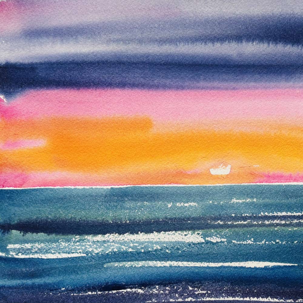 Akvarell Solnedgang A4