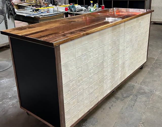 walnut bar counter with tiles